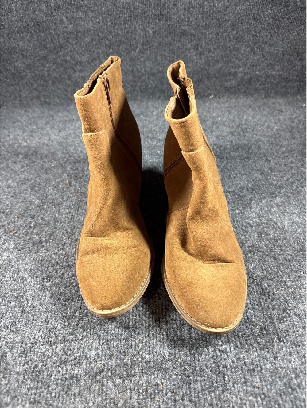 Womens Size 8 Brown Tan Ankle Boots Suede Look Block Heel Side Zip Booties
